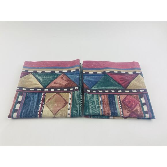 DAN RIVER 2 KING PILLOWCASES BLUE TAN TERRACOTTA KHAKI SOUTHWEST Geometric 80s 9 - Picture 9 of 12